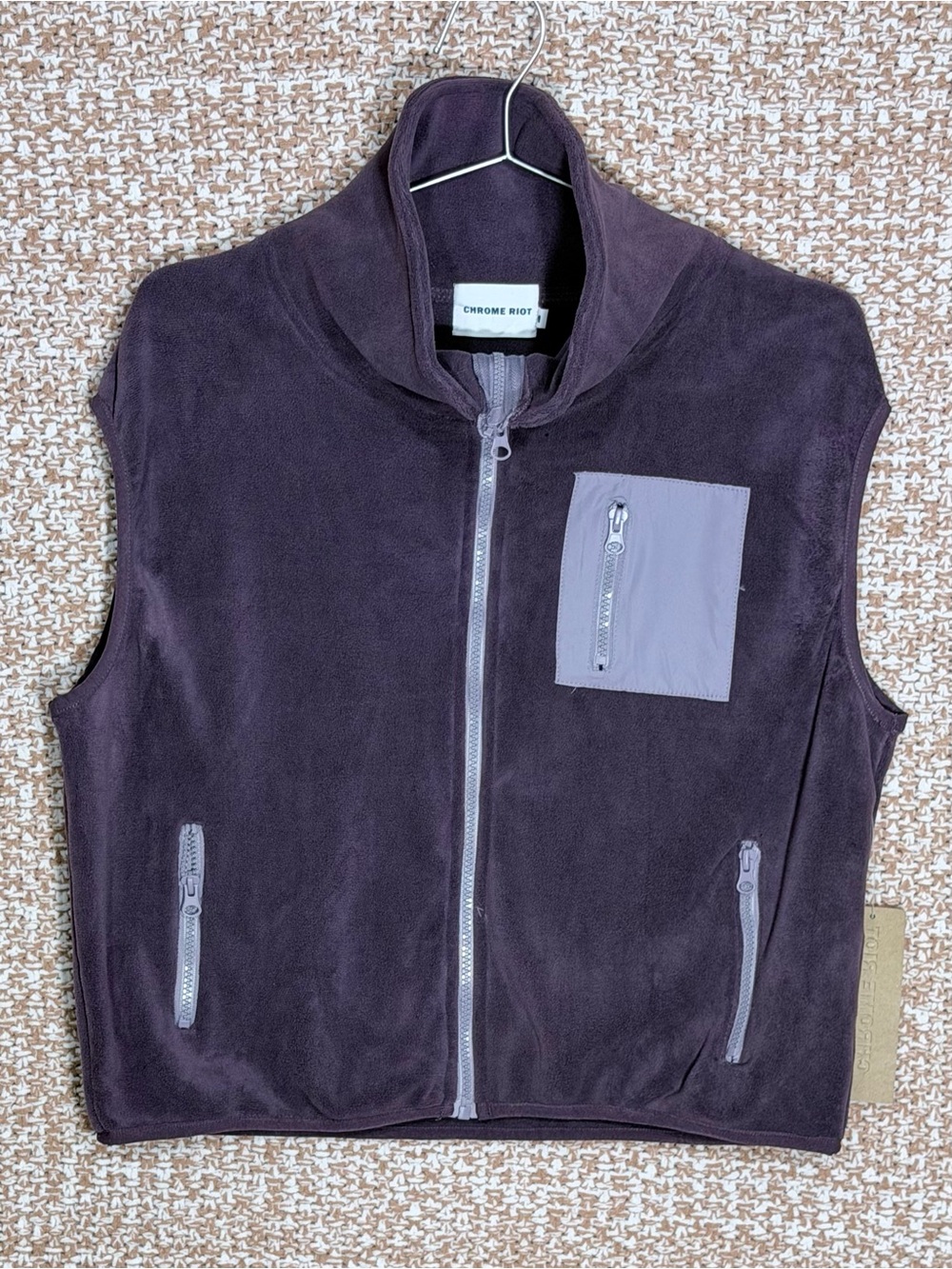 💜 Chrome Riot | SUPER SOFT | Plum Fleece Vest with Zip Pockets | size M